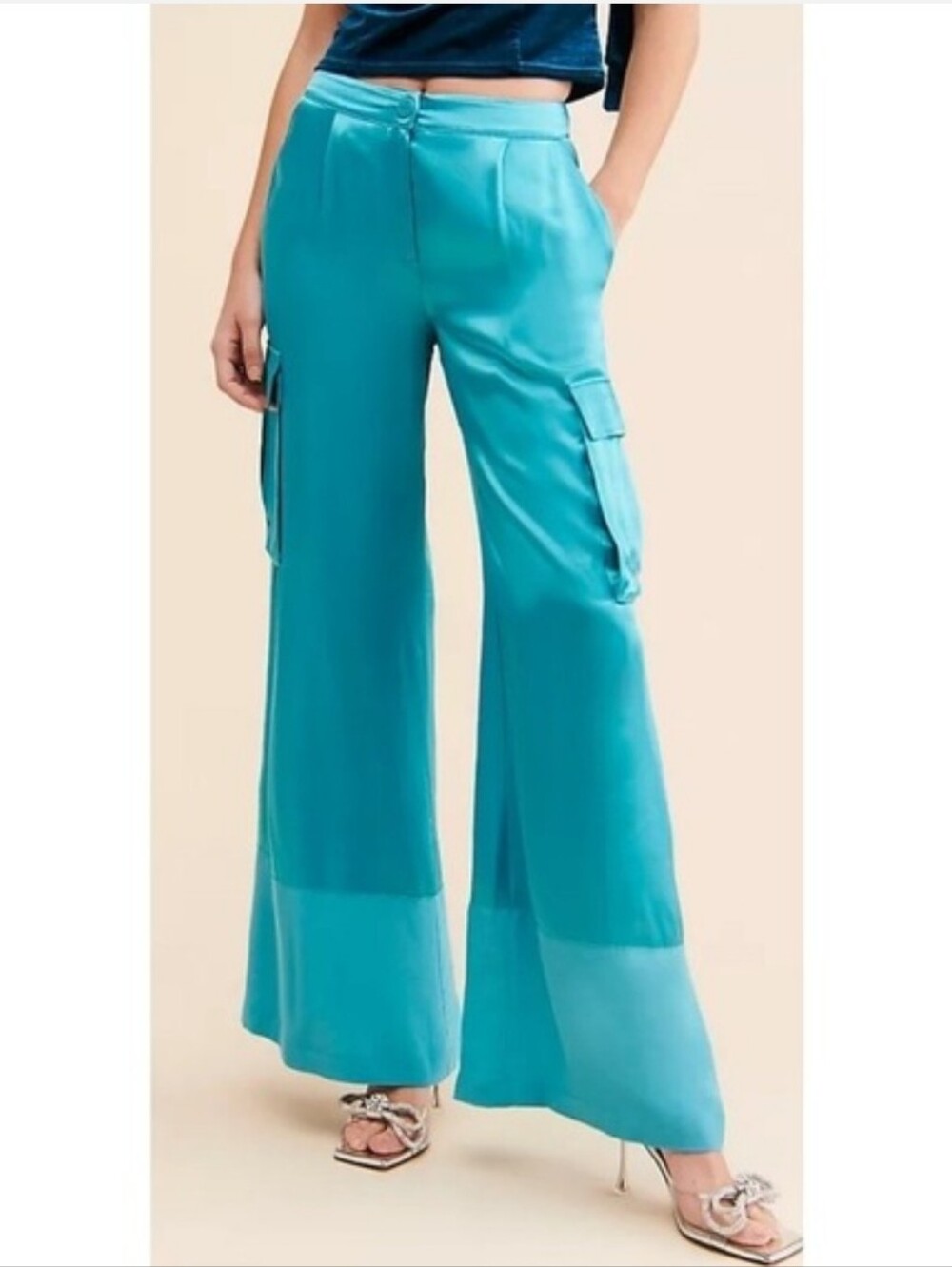 Corey Lynn Calter Satin Cargo Wide Leg Pants Sz M